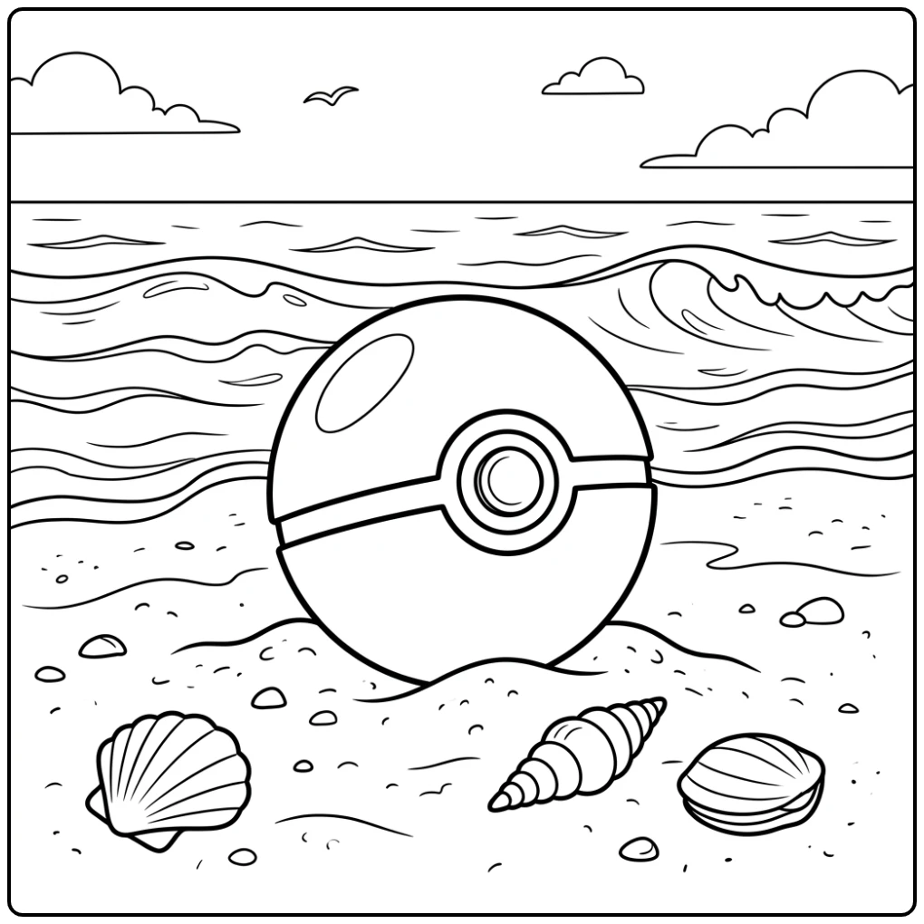 Beautiful Poke Ball at the Beach coloring page