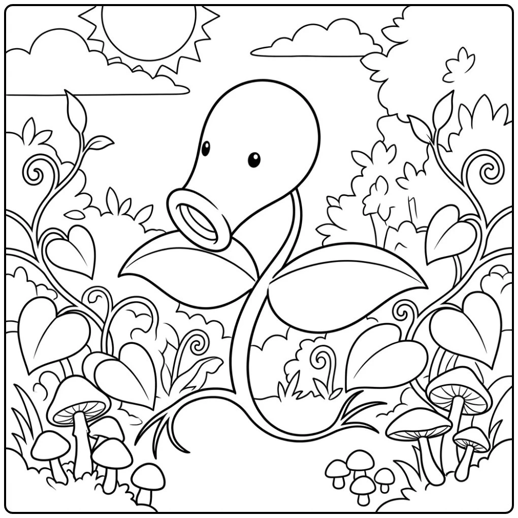 Beautiful Pokemon Bellsprout in a Lush Garden coloring page