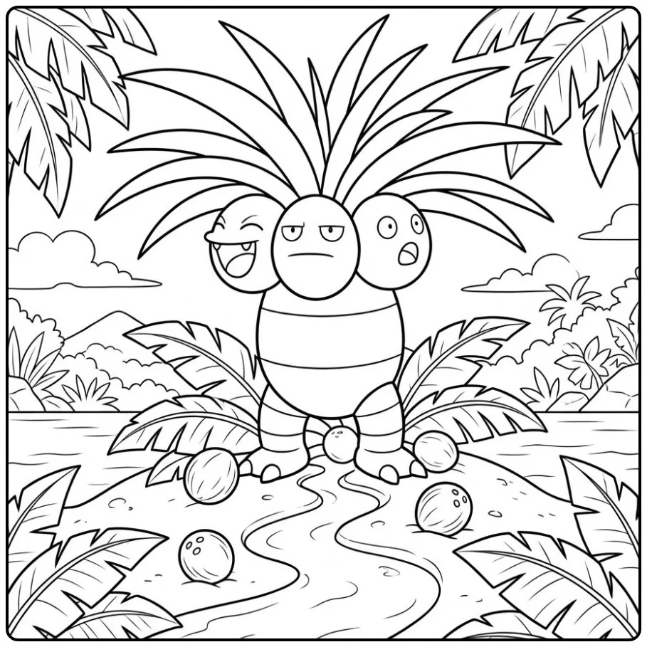Beautiful Pokemon Exeggutor Palm Trees and Coconuts coloring page