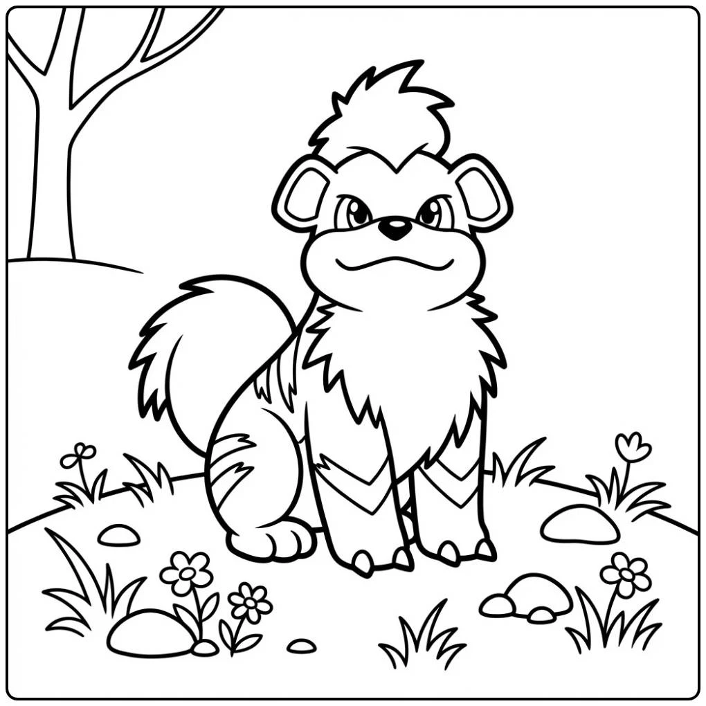 Beautiful Pokemon Growlithe in the Quiet Nature coloring page