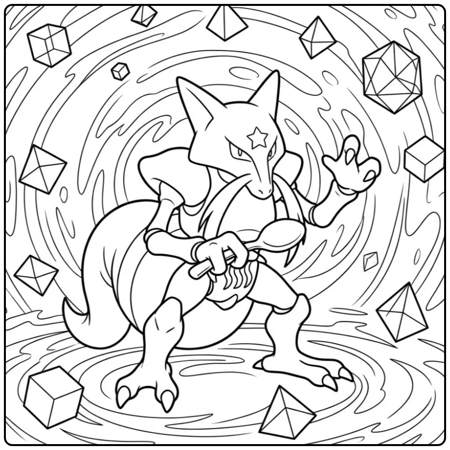 Beautiful Pokemon Kadabra in a Psychic Room coloring page