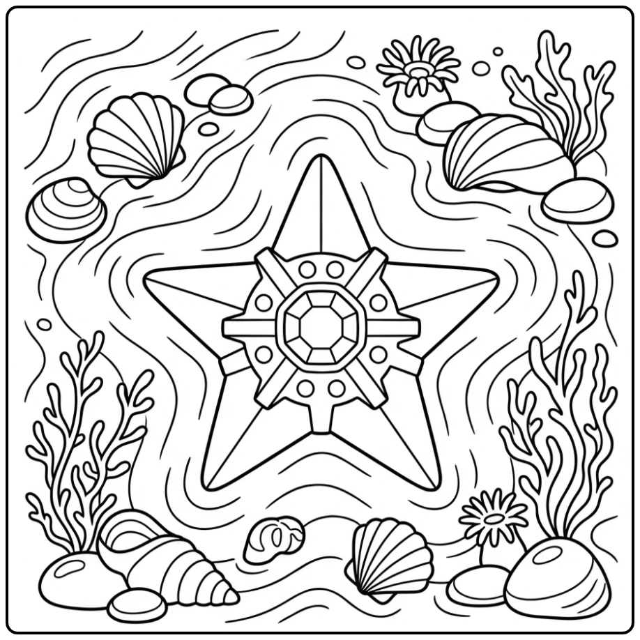 Beautiful Pokemon Staryu Shells and Stone coloring page