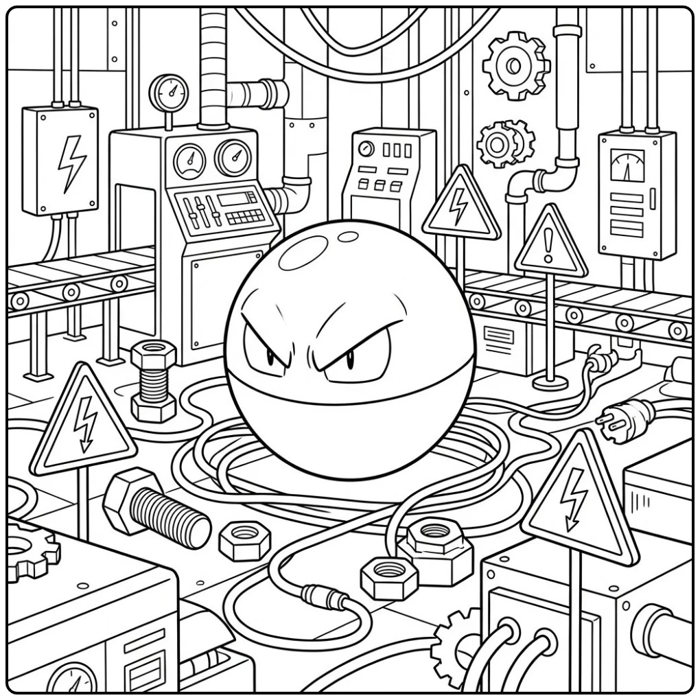 Beautiful Pokemon Voltorb Cables and Machines coloring page