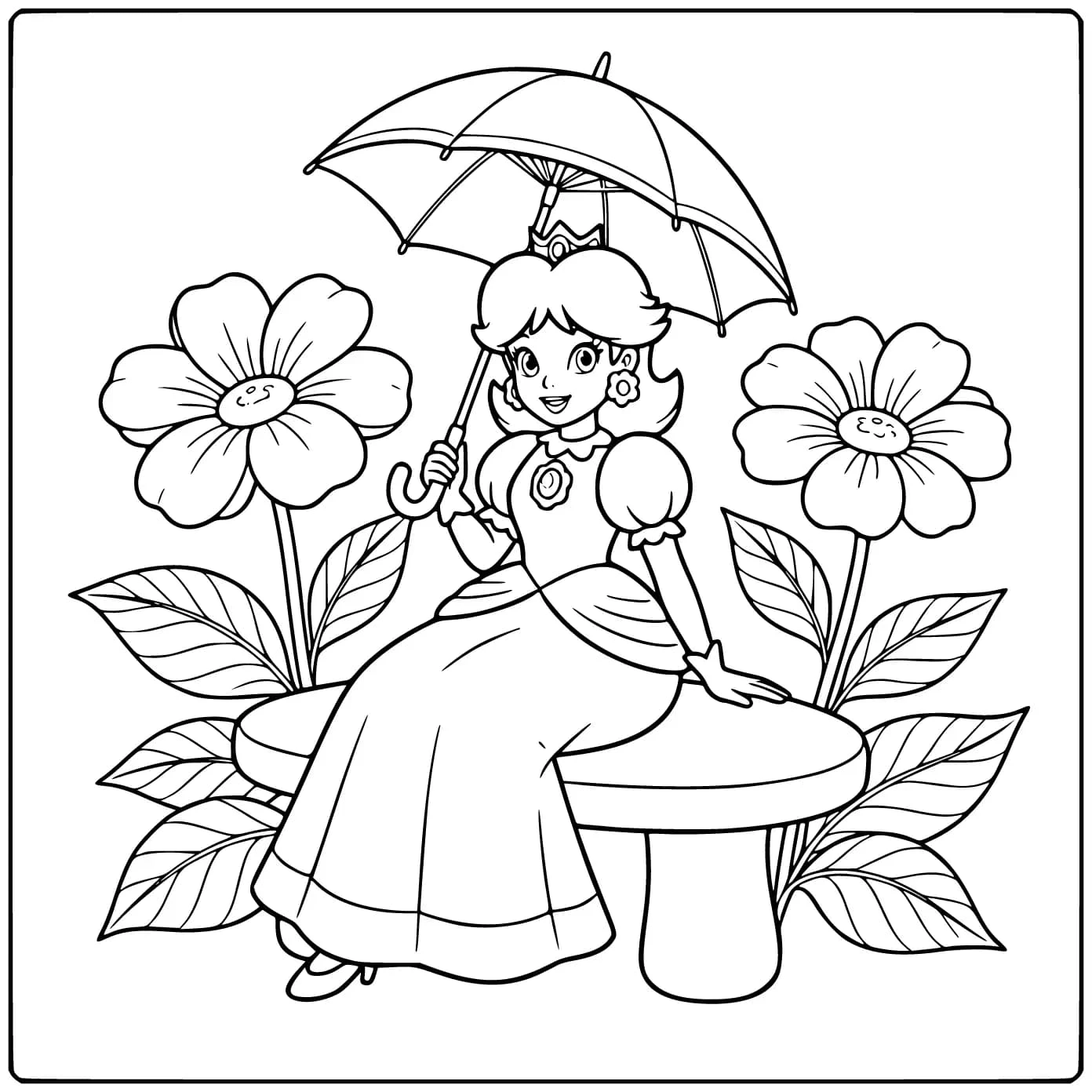 Beautiful Princess Peach in a Flower Garden coloring page