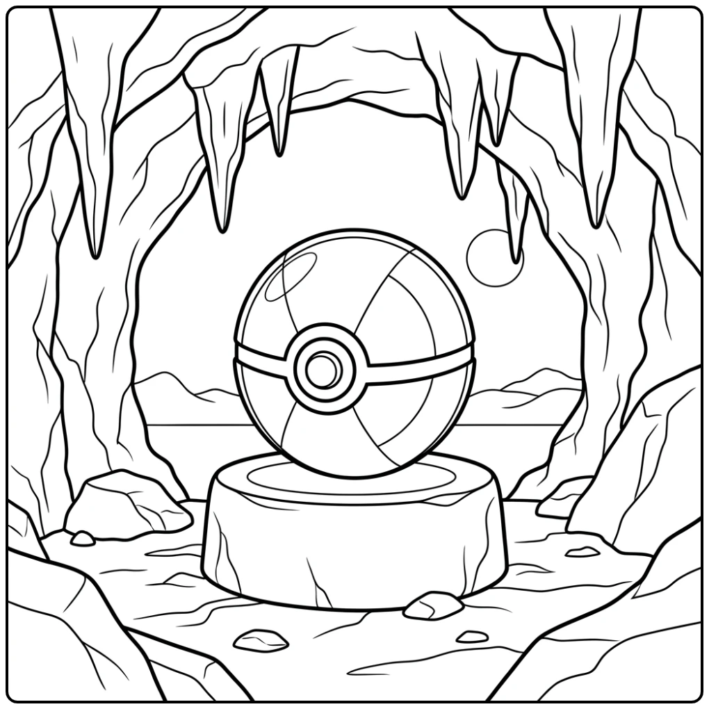 Mysterious Poke Ball in Cave Entrance coloring page