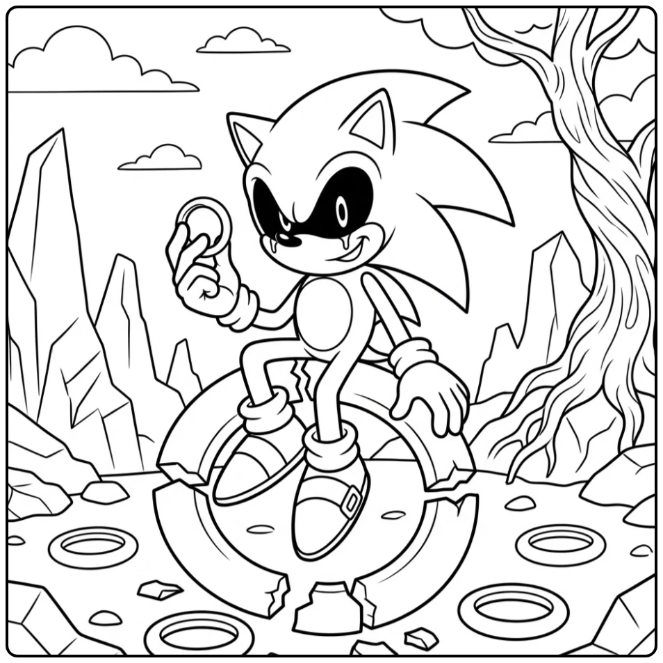 Mysterious Sonic.EXE Sitting on a Damaged Ring coloring page