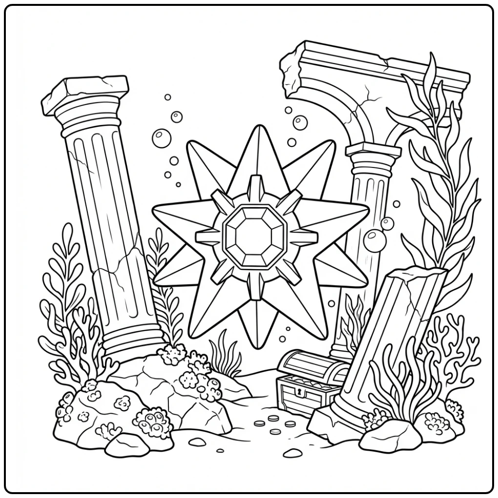 Mystical Pokemon Starmie Seabed Runes coloring page