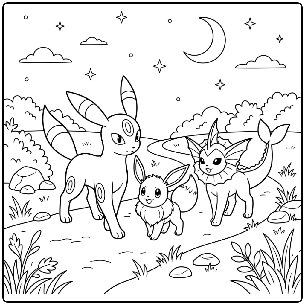 Enchanting Umbreon Nighttime Adventure coloring page