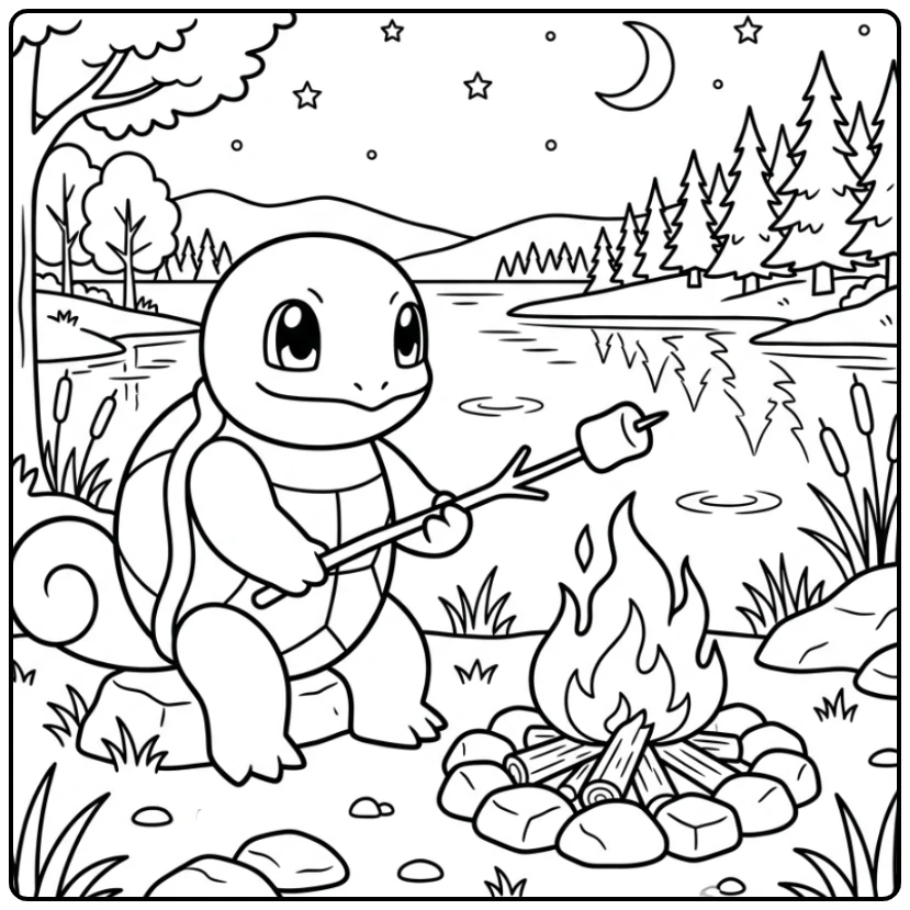 Nighttime Fun with Squirtle at the Lake coloring page