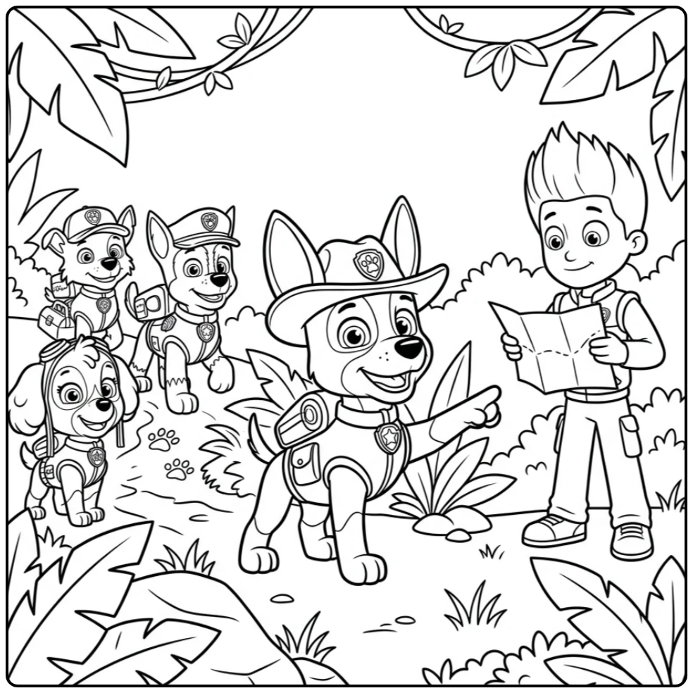 New Adventure Paw Patrol Tracker with Friends coloring page