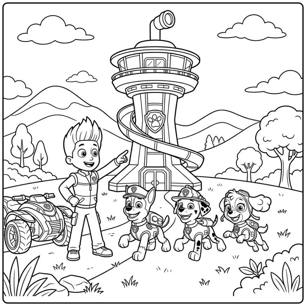 New Mission from the Paw Patrol Lookout Tower with Ryder coloring page