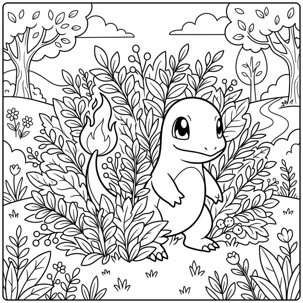 Curious Charmander in Nature coloring page
