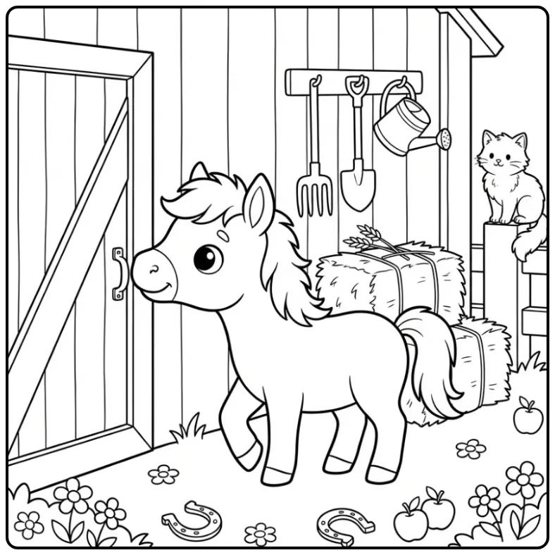 Curious Foal on the Farm coloring page