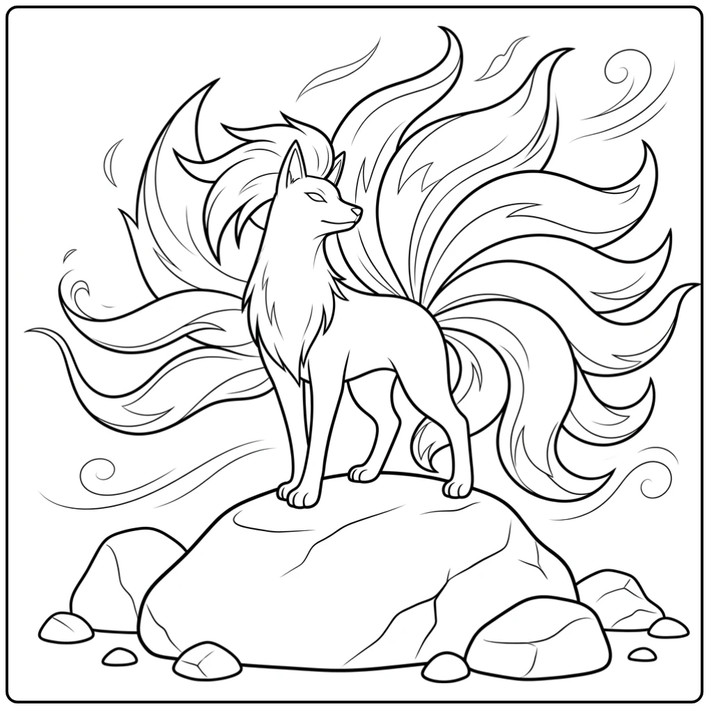 Ninetales Pokemon Gratie on the Windige Bergtop coloring page