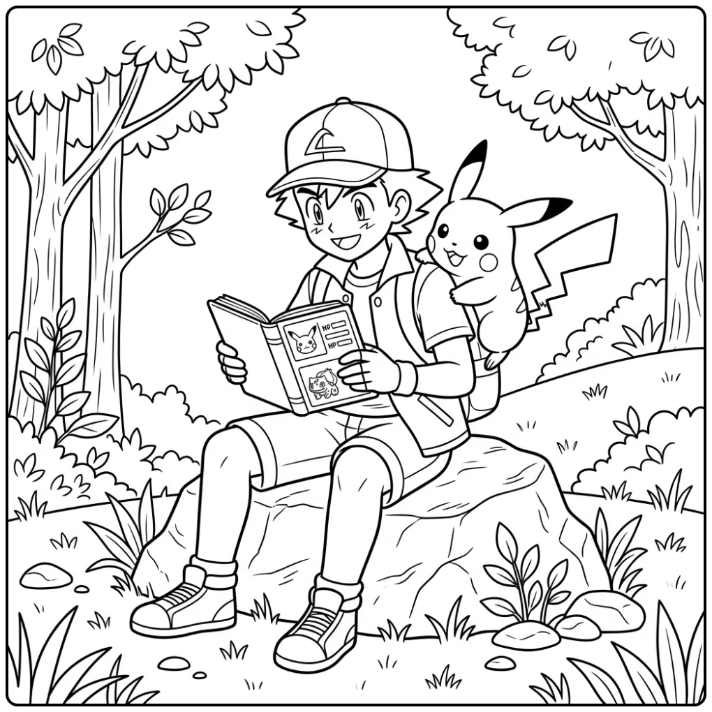 Official Pokemon Ash and Pikachu on Discovery coloring page