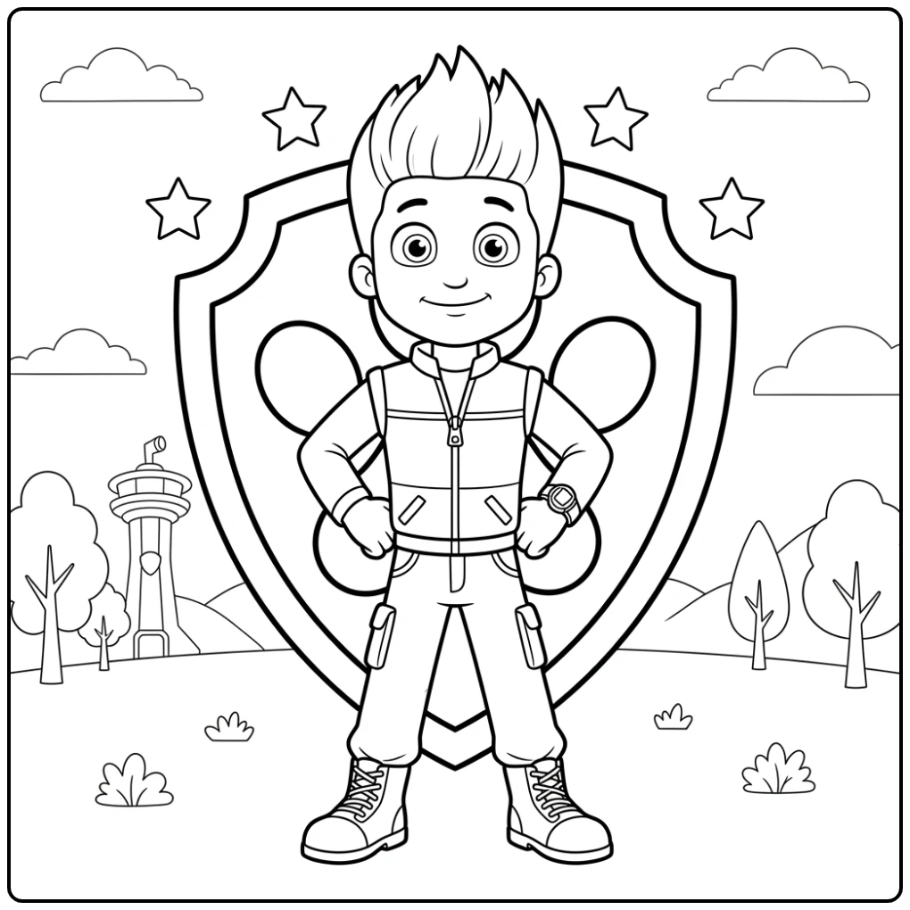 Official Ryder Paw Patrol Badge and Stars coloring page