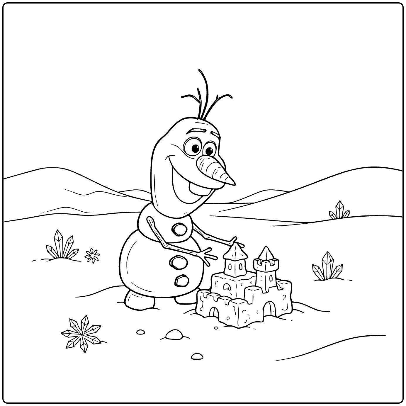 Olaf Snowman Building a Small Castle coloring page