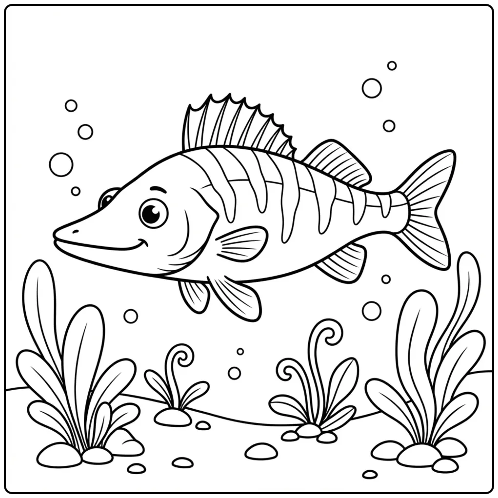 Underwater Zander with Bubbles and Small Rocks coloring page