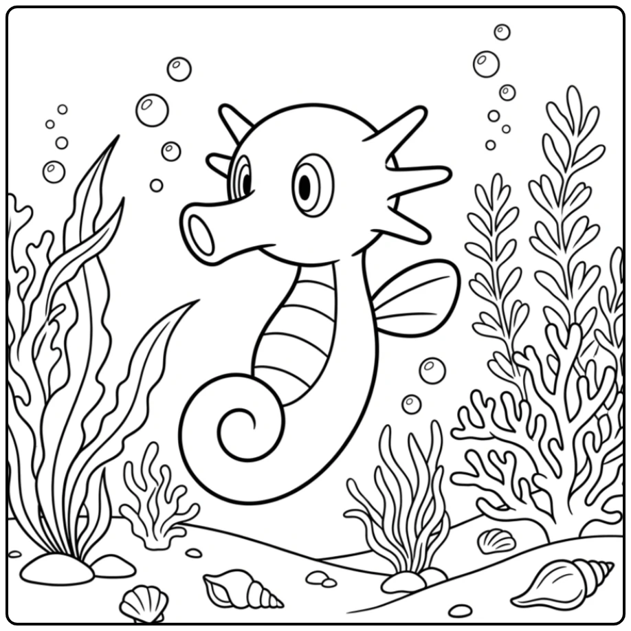 Underwater Pokemon Horsea for Children coloring page