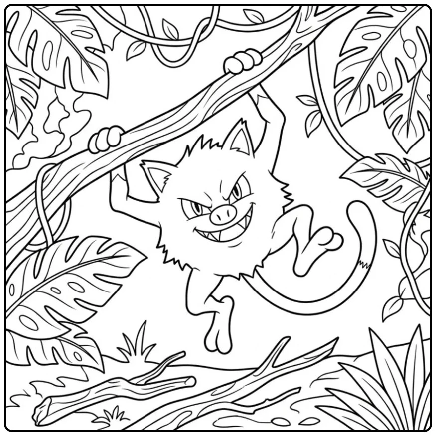 Mischievous Pokemon Mankey in the Jungle coloring page