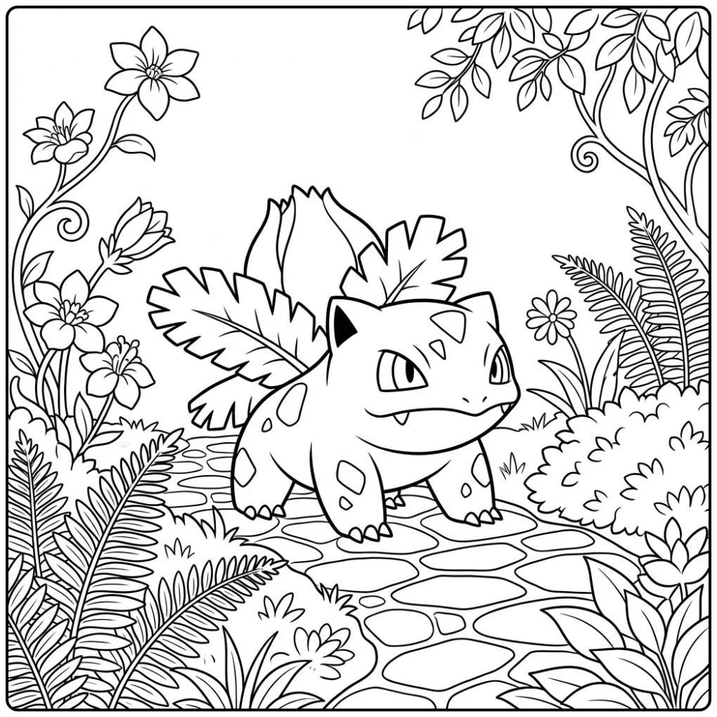 Fun Ivysaur Exploring Nature coloring page