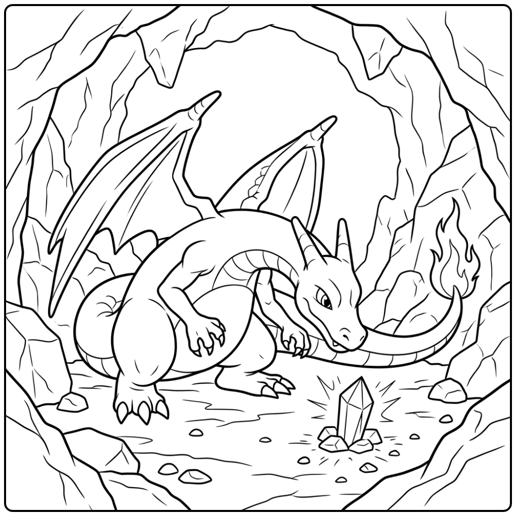 Unique Charizard Discovery in the Cave coloring page