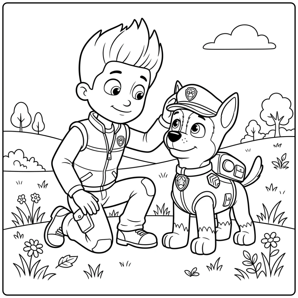 Relaxing Paw Patrol Ryder and Chase coloring page