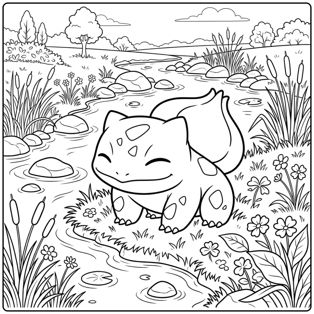 Relaxing Bulbasaur in Nature coloring page
