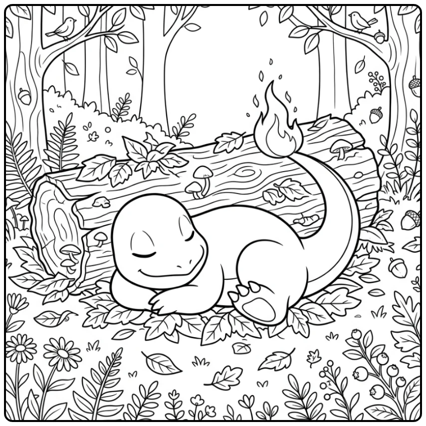 Relaxing Charmander by a Cozy Fire coloring page
