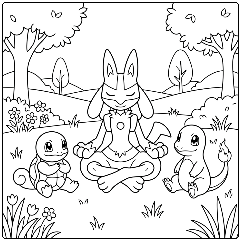 Relaxing Lucario in a Serene Meadow coloring page