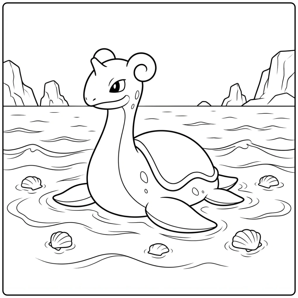Relaxing Pokemon Lapras in the Waves coloring page
