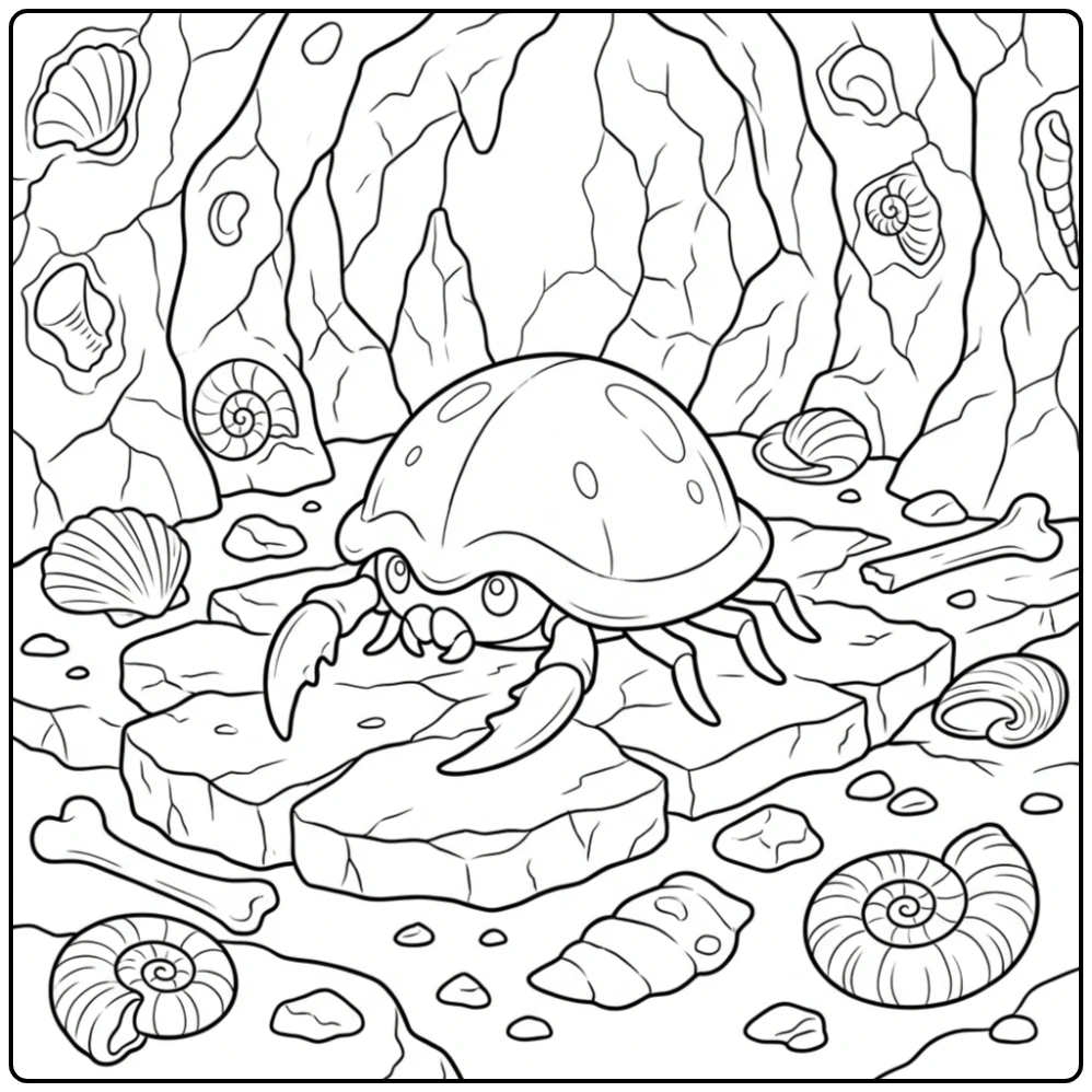 Waking Pokemon Kabuto Full of Fossils coloring page