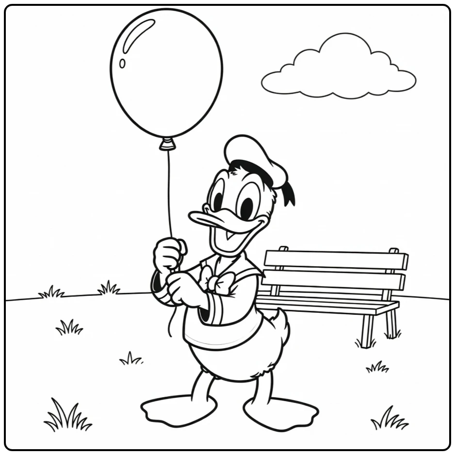 Excited Easy Donald Duck with a Big Balloon coloring page