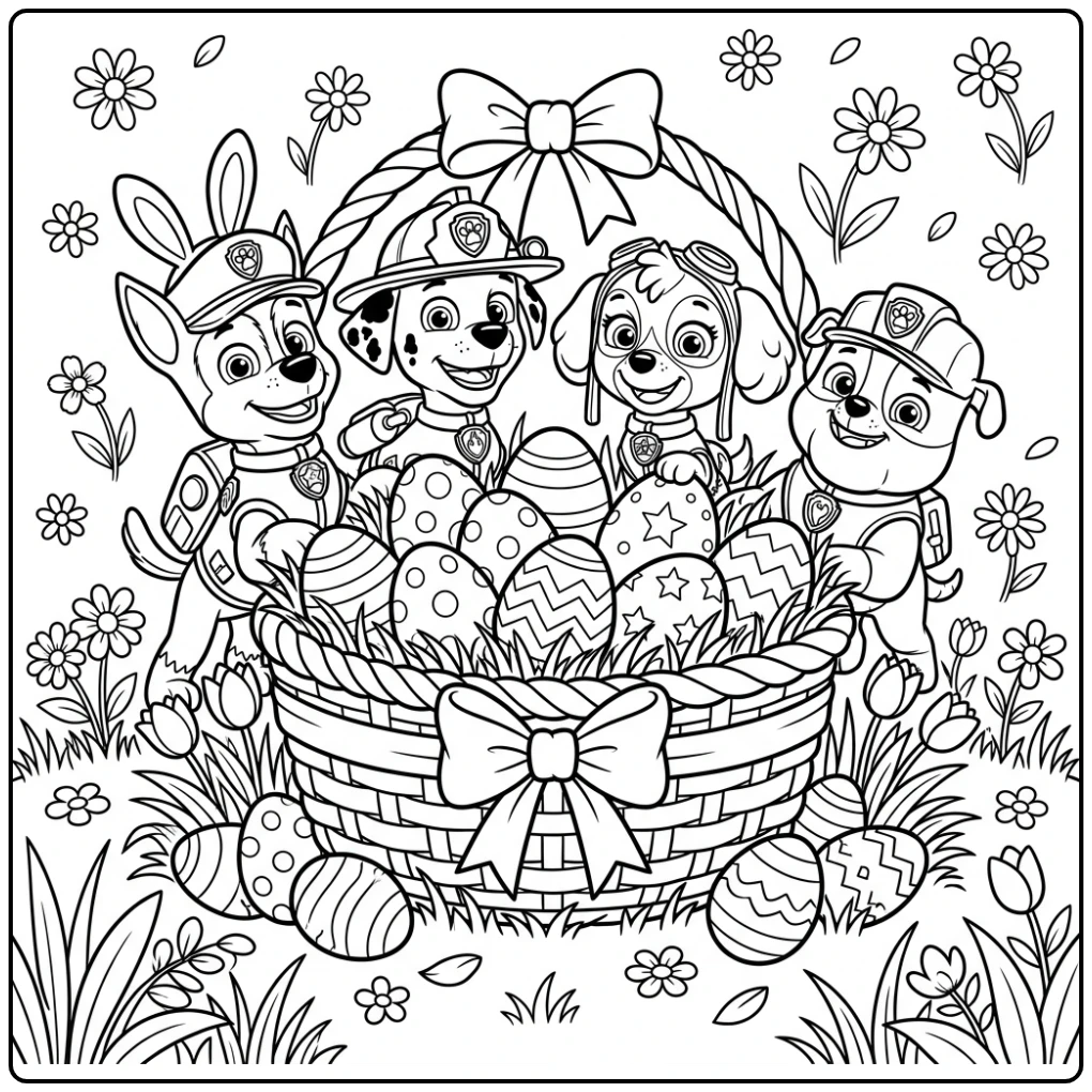 Fun with Paw Patrol Easter and a Full Basket coloring page