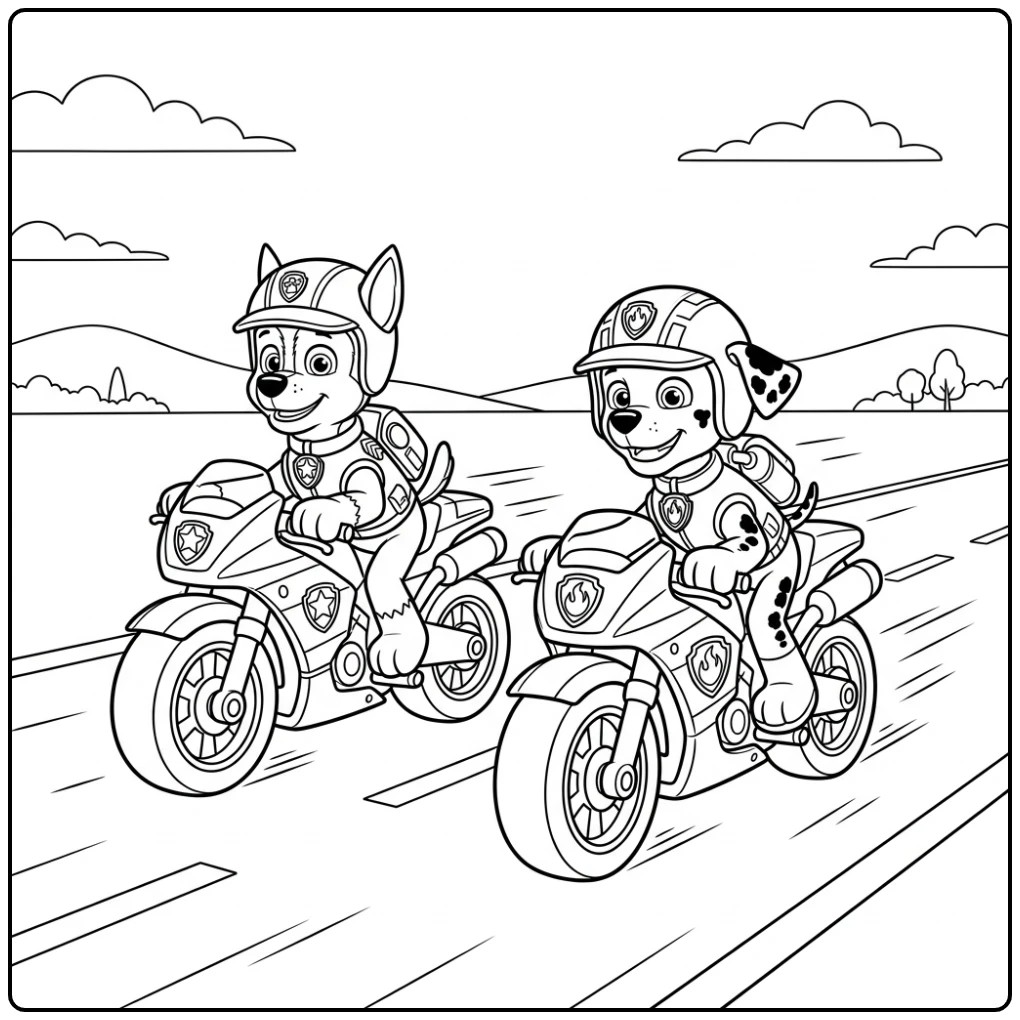 Paw Patrol Moto Pups Chase Marshall coloring page