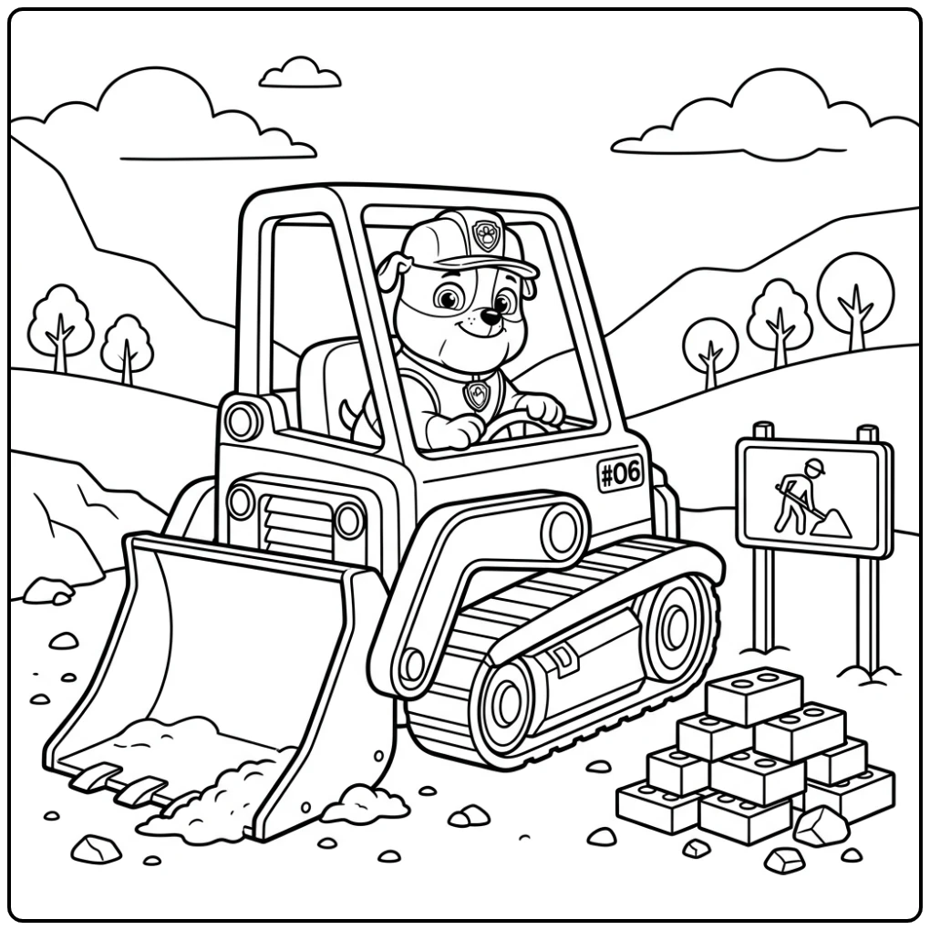 Paw Patrol Vehicle with Rubble at the Construction Site coloring page