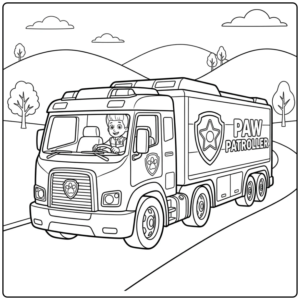 Patrol Car Ryder Driving the Paw Patroller coloring page