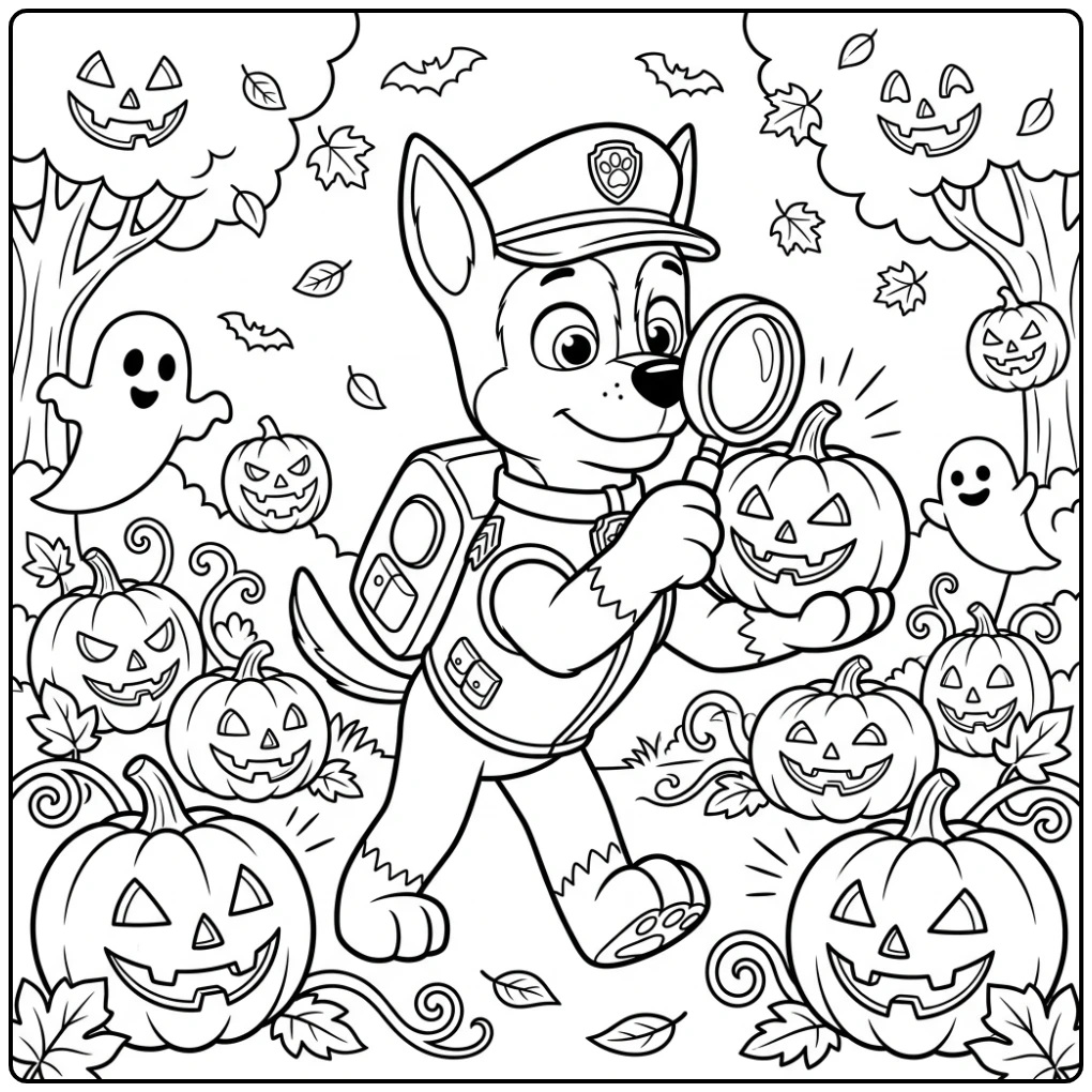 Paw Patrol Halloween Chase and the Cheerful Pumpkins coloring page