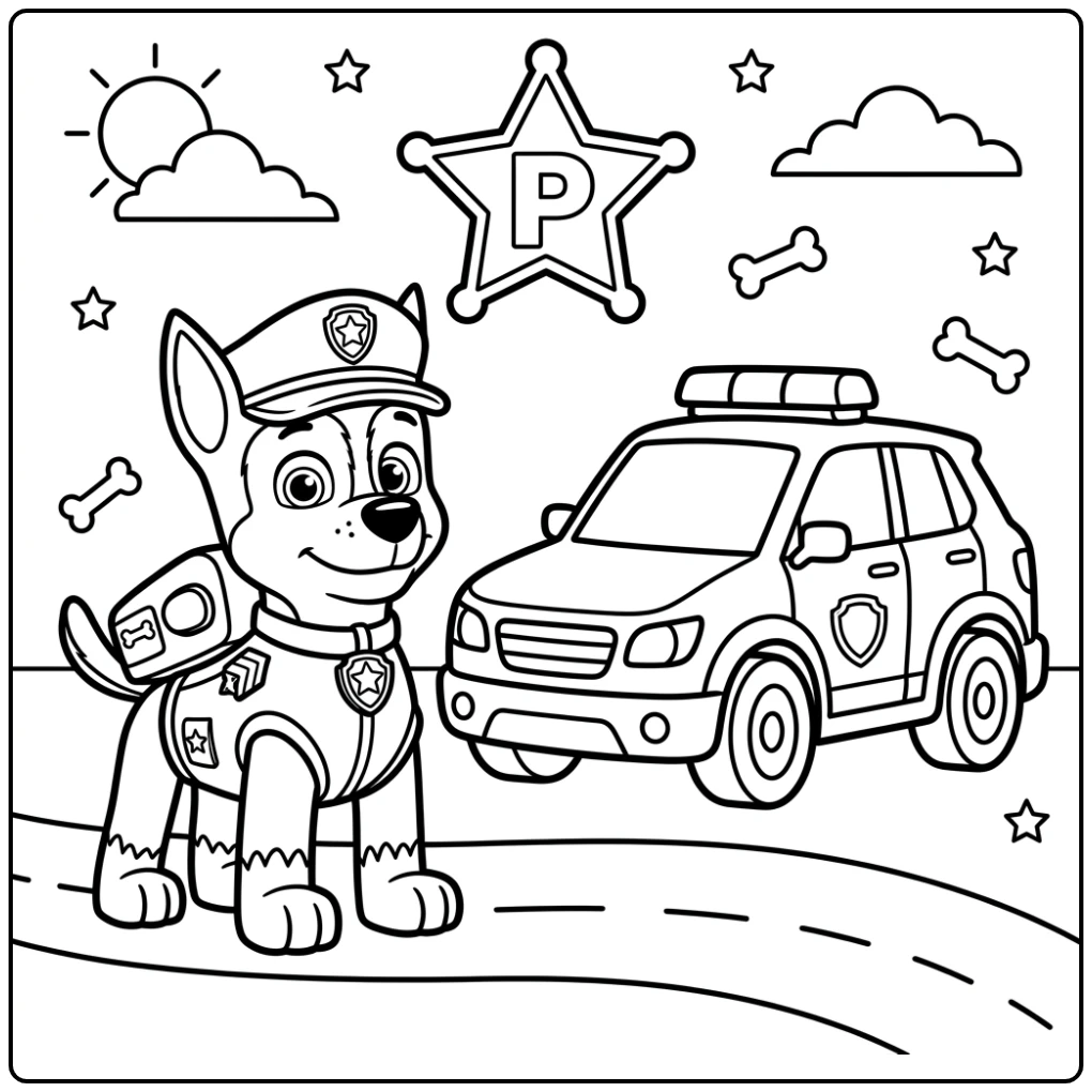 Easy Paw Patrol Chase with His Police Car coloring page