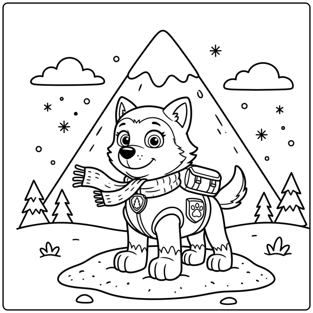 Easy Paw Patrol Everest in Snow-covered Landscape coloring page