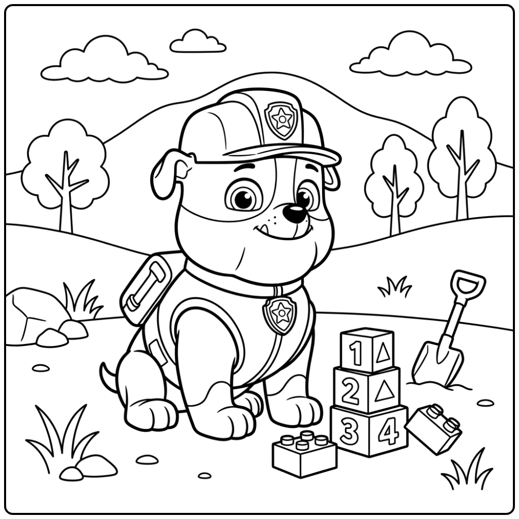 Easy Paw Patrol Rubble with Helmet and Shovel coloring page