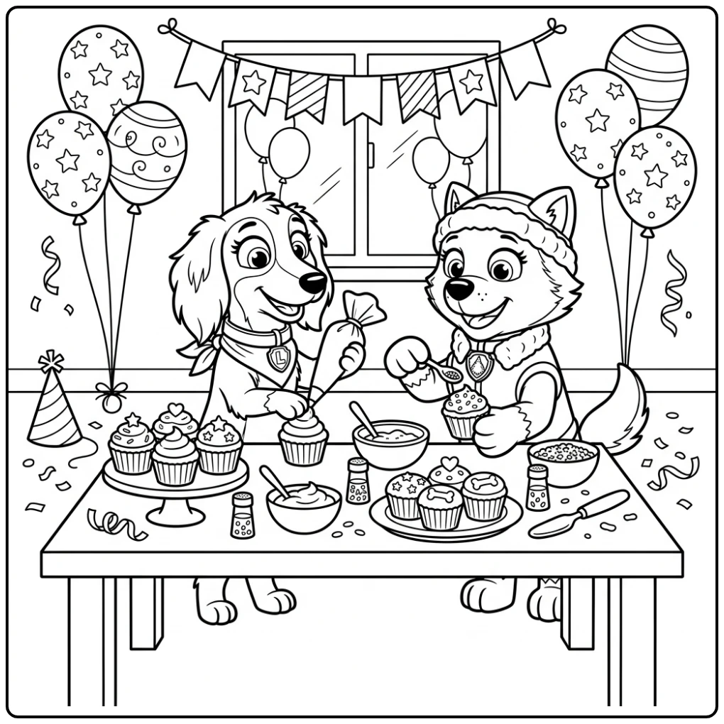 Paw Patrol Birthday Liberty and Everest Cupcakes Decorating coloring page