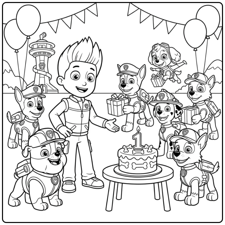 Paw Patrol Birthday Rubble's Big Surprise Party coloring page