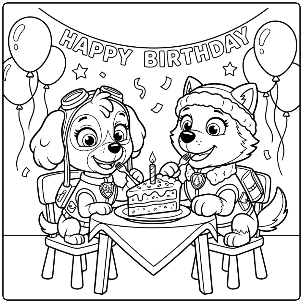 Paw Patrol Birthday Skye Everest Celebrating Party coloring page