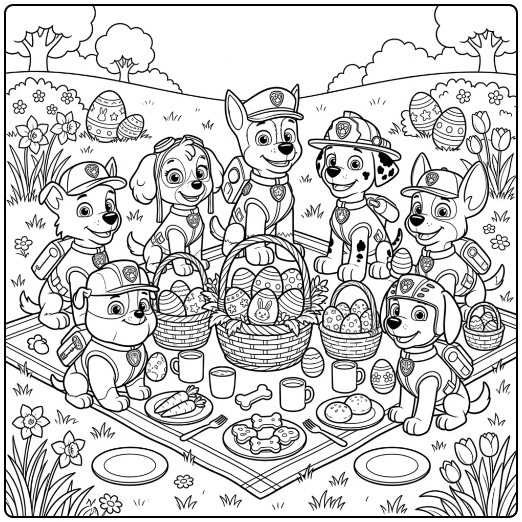 Picnic Paw Patrol Easter Together coloring page