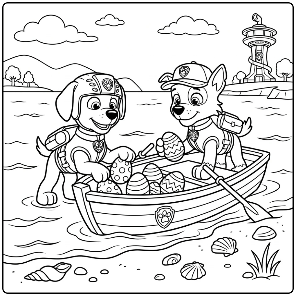 Paw Patrol Easter with Zuma and Rocky coloring page