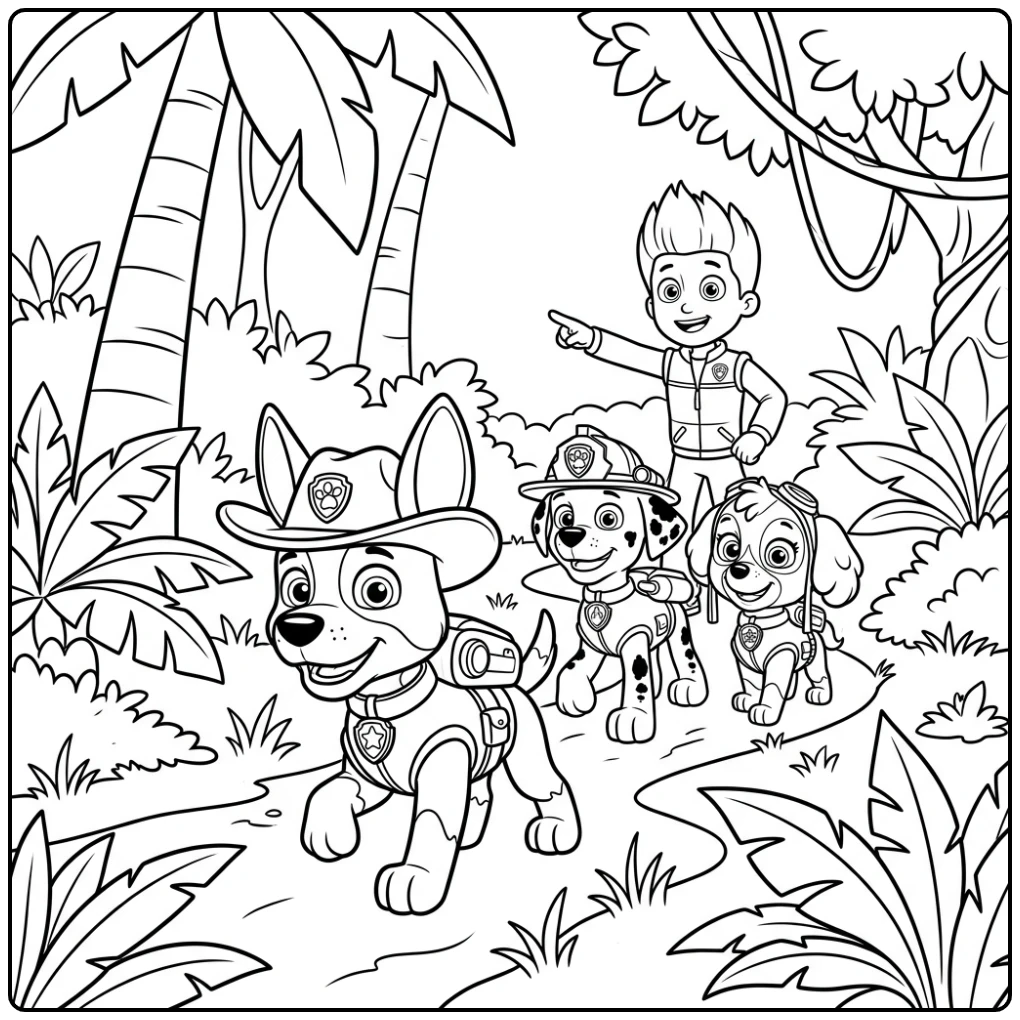 Paw Patrol Tracker Ryder Pointing Road in the Jungle coloring page