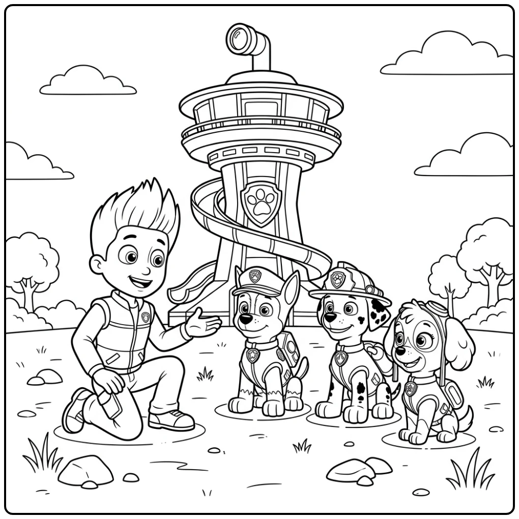 Paw Patrol coloring page with the Lookout Tower