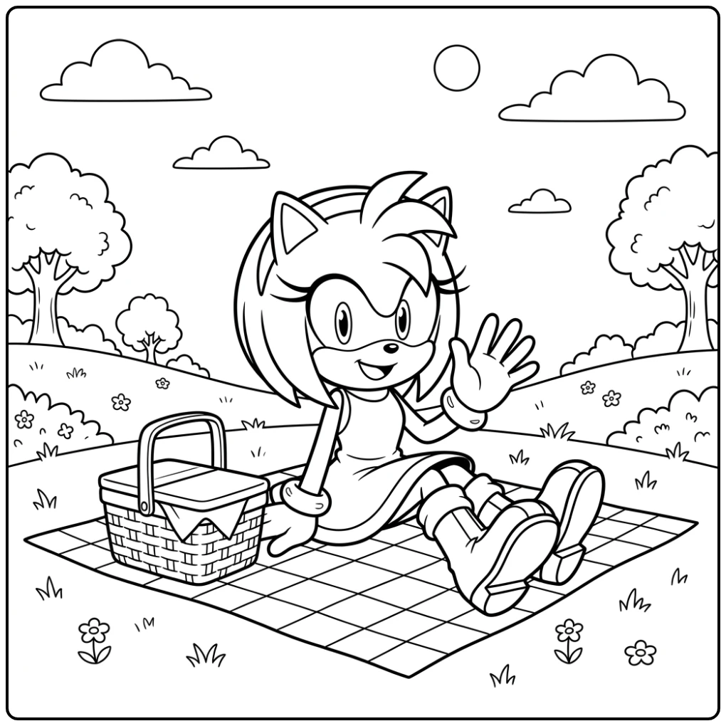 Amy Rose Enjoying Picnic Fun coloring page