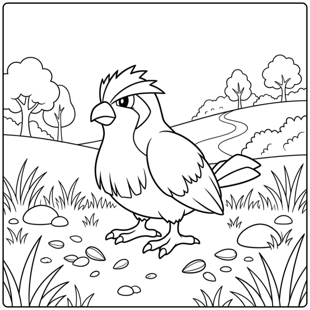 Pidgey Bird Pokemon in a Peaceful Meadow coloring page